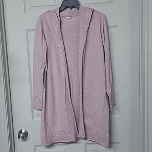 Vila Milano Soft Pink Hue Attached Hood Cardigan/Duster Ribbed Trim Size Large